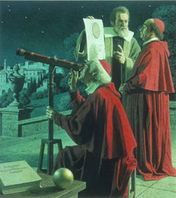 Galileo muestra telescopio a Cardenales