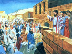 Pedro predicando en Jerusalen