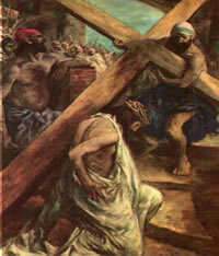 Simón de Cirene ayuda a Jesús