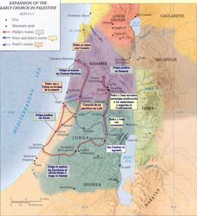 Mapa Expansión cristianismo en Palestina